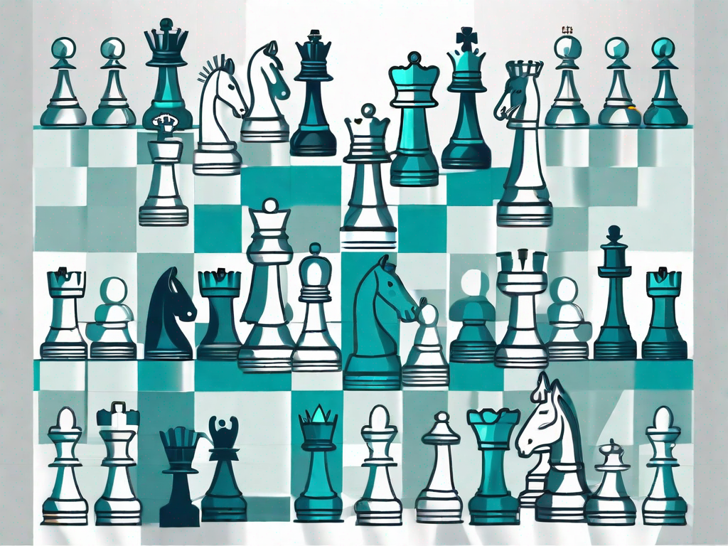 A chess board with various service industry related icons as chess pieces