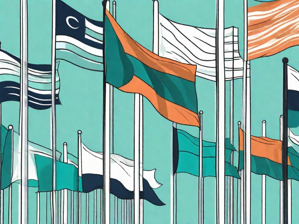 Two flags each representing different features