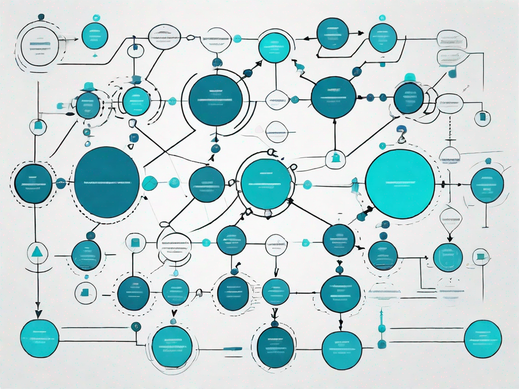 A complex flowchart with various interconnected geometric shapes