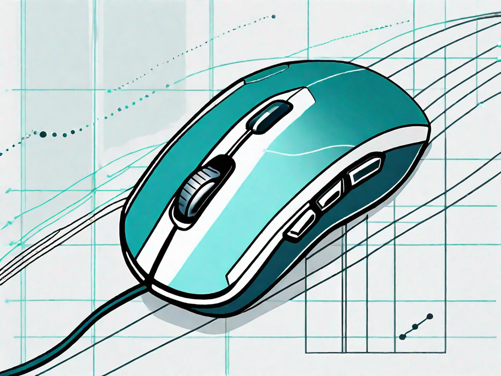 A computer mouse leaving a trail of data points and graphs