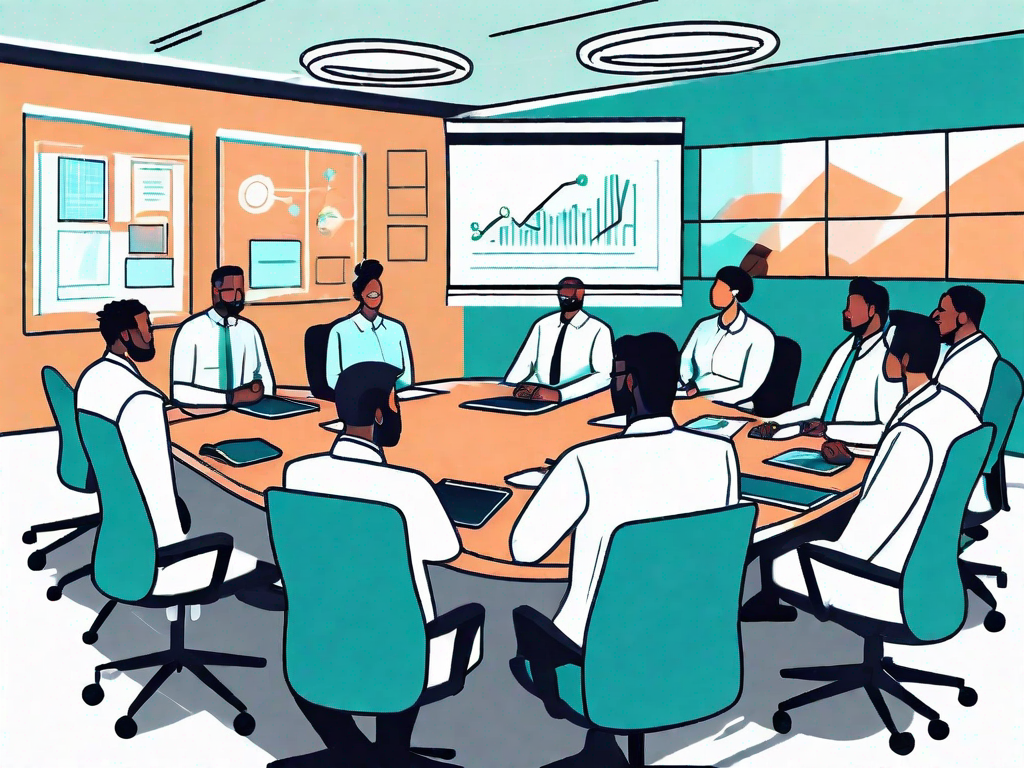 A well-organized meeting room with advanced technology like video conferencing tools