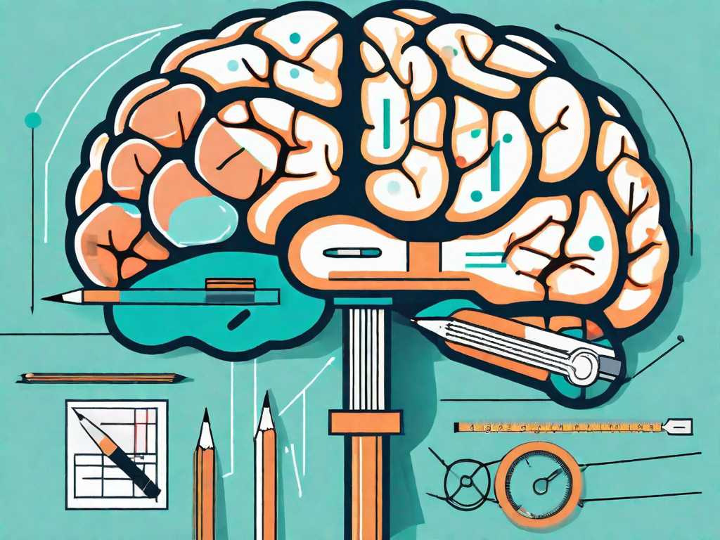 A brain intertwined with design tools like a pencil