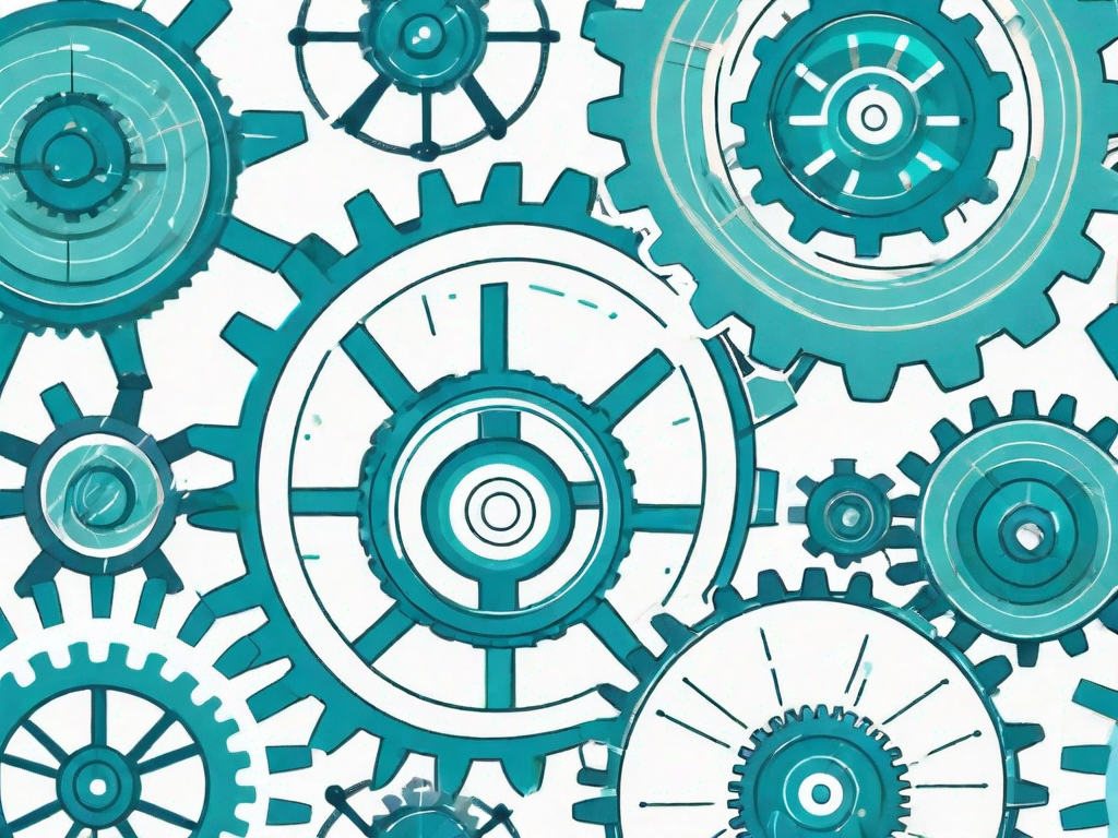 Various interconnected gears of different sizes