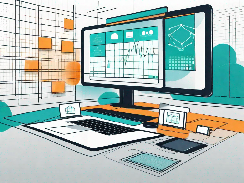 A digital tablet displaying a spatial table with various icons representing different collaborative tools like calendar