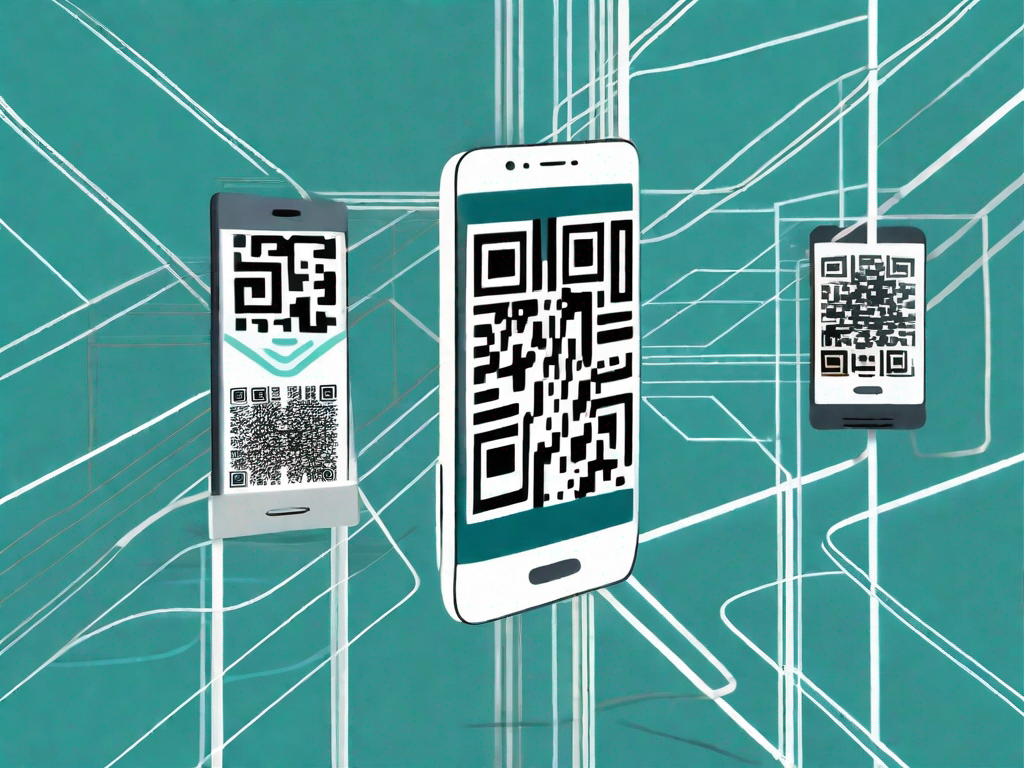 Several smartphones displaying different parts of a qr code