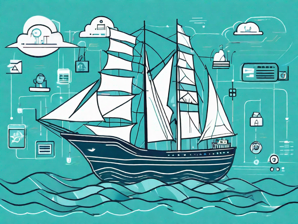 A ship sailing through a sea of digital icons representing acquisition