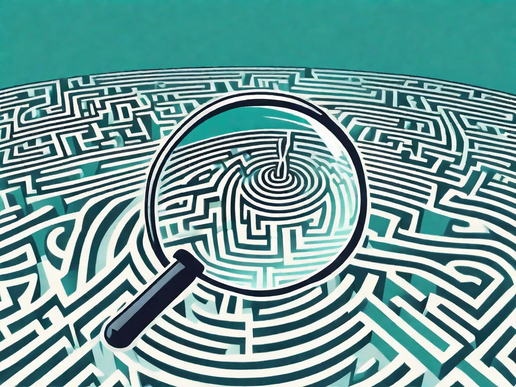 A magnifying glass hovering over a complex maze