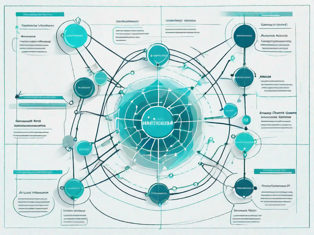 A strategy map with various interconnected nodes representing different aspects of strategic management such as financial