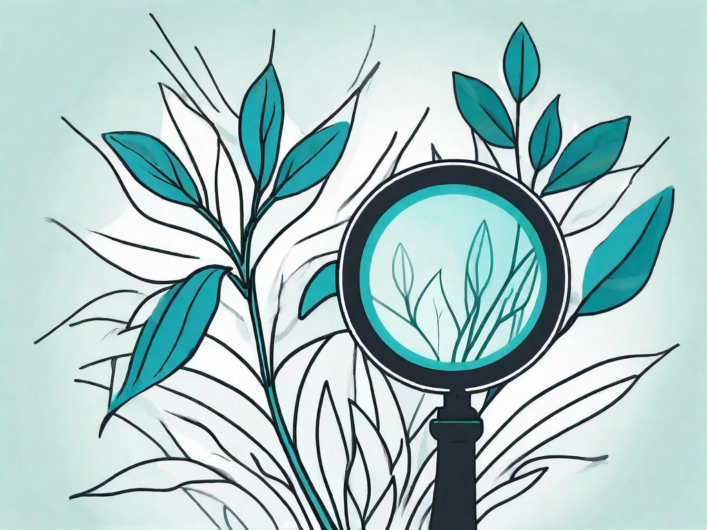 A magnifying glass zooming in on a growing plant