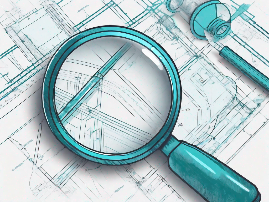 A magnifying glass focusing on a blueprint