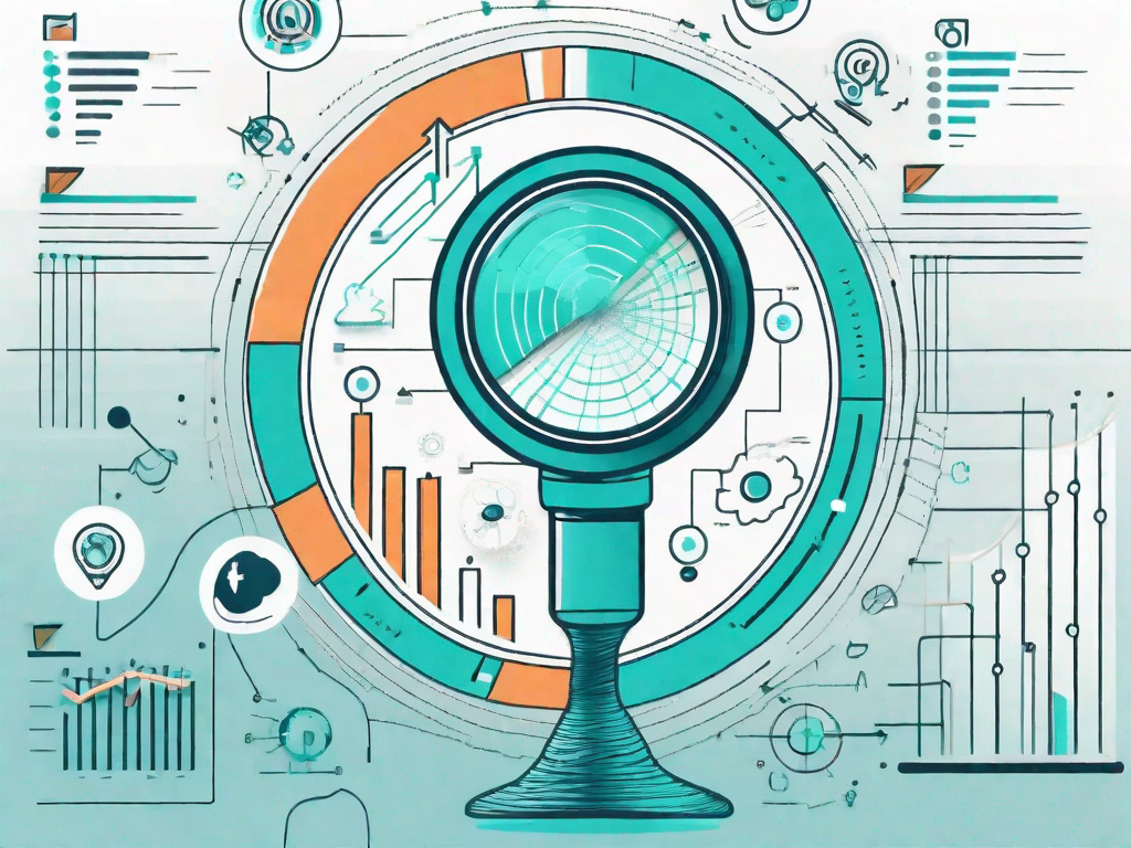 A large funnel filled with various symbols representing different types of data