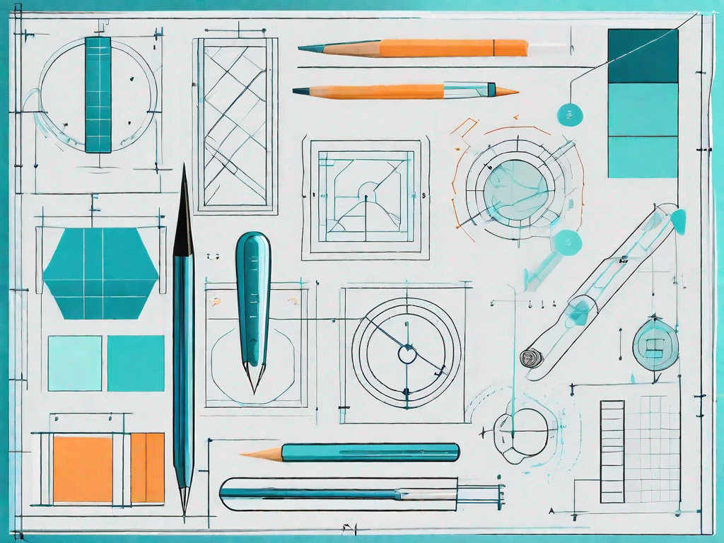 A blueprint with various product design elements like measurements
