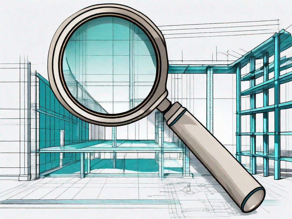 A magnifying glass focusing on a detailed blueprint of a construction project