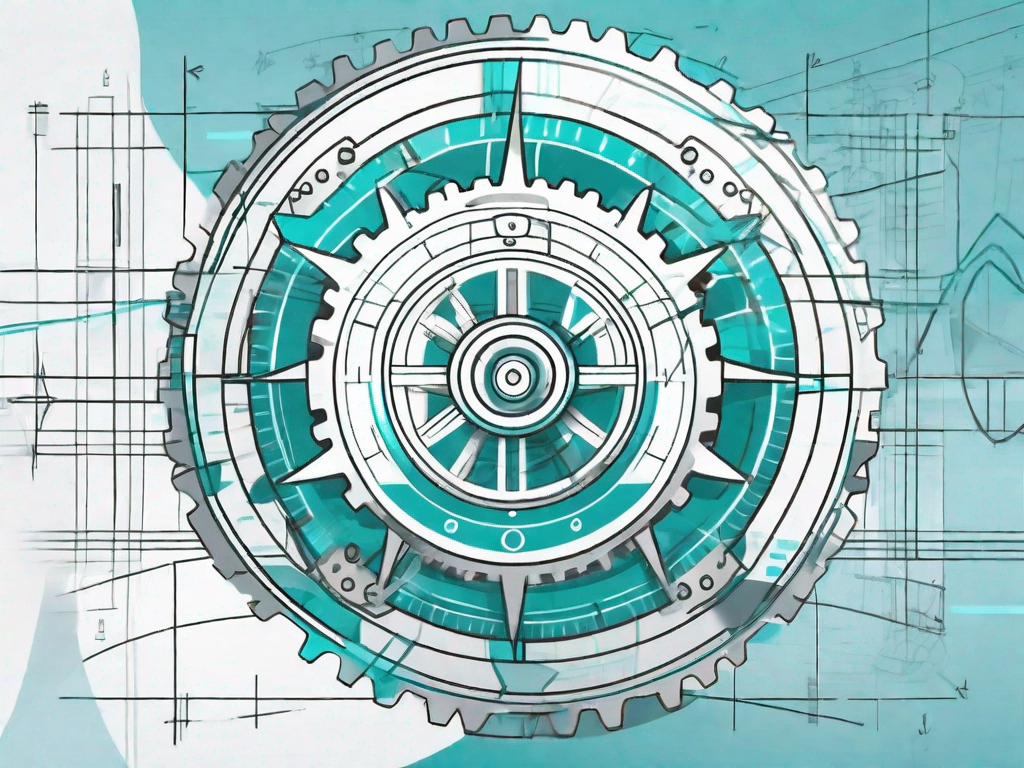 A balanced scale with a gear symbolizing efficiency on one side and a target symbolizing effectiveness on the other