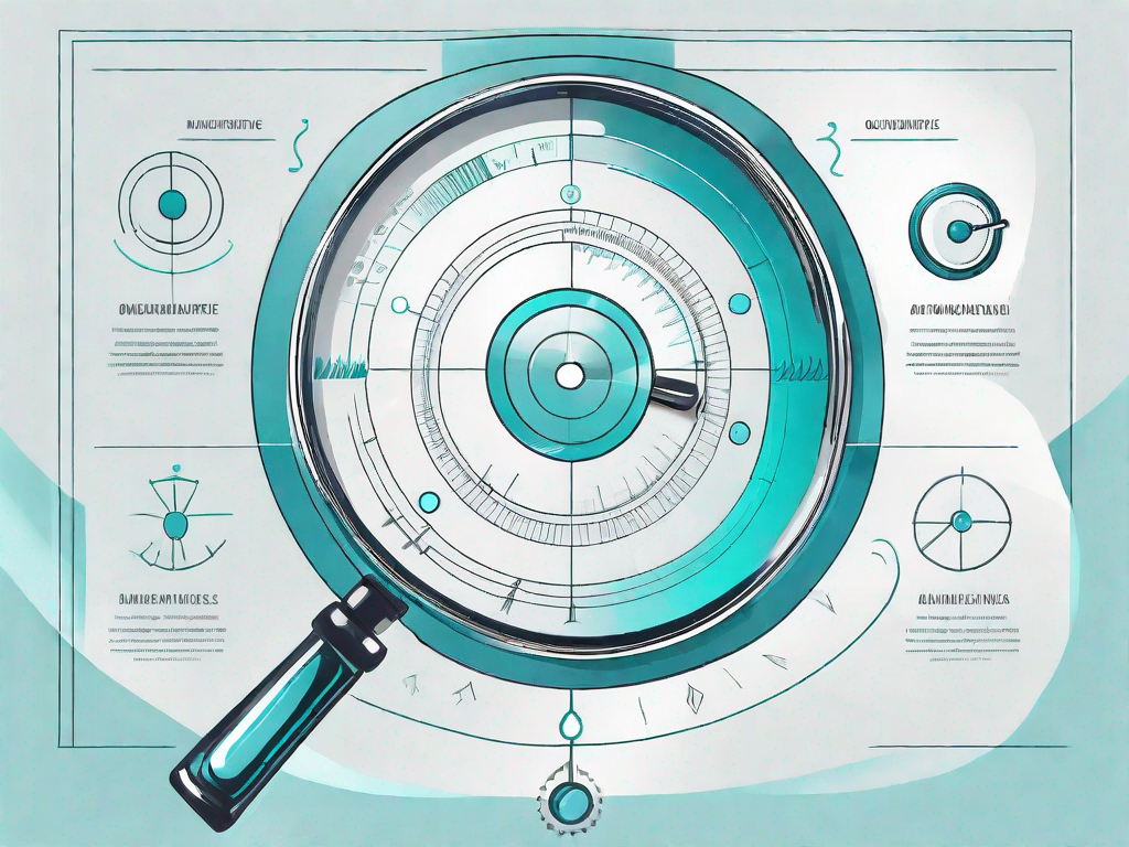 A roadmap stretching into the horizon with various symbolic milestones such as a magnifying glass for analysis