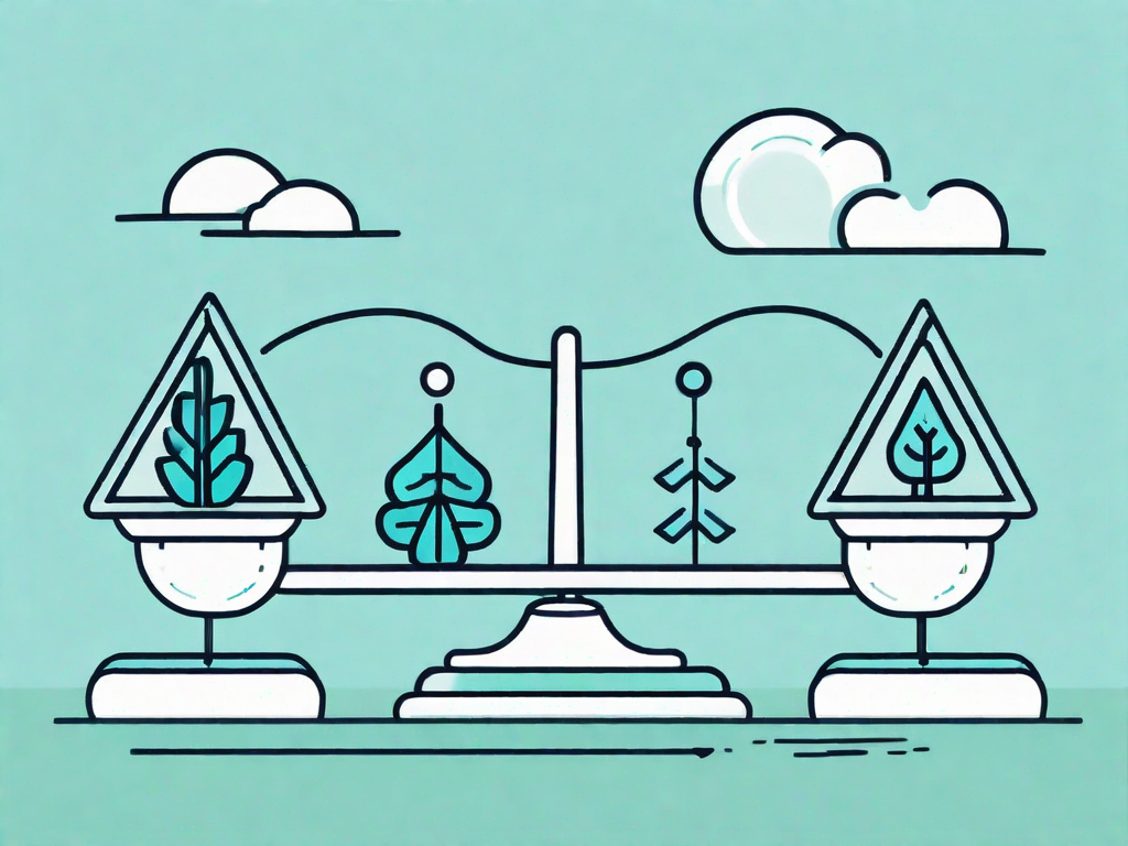 Various product icons on a balance scale