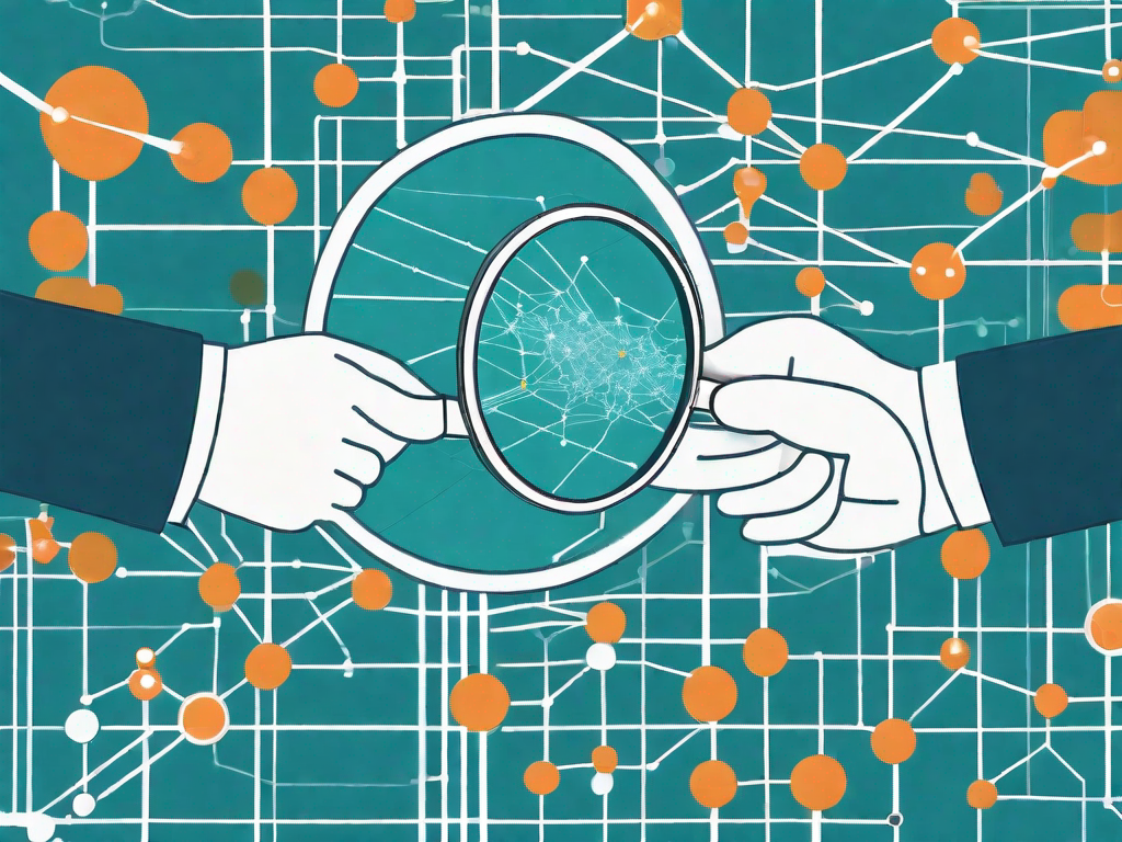 A magnifying glass over a complex network of interconnected data points