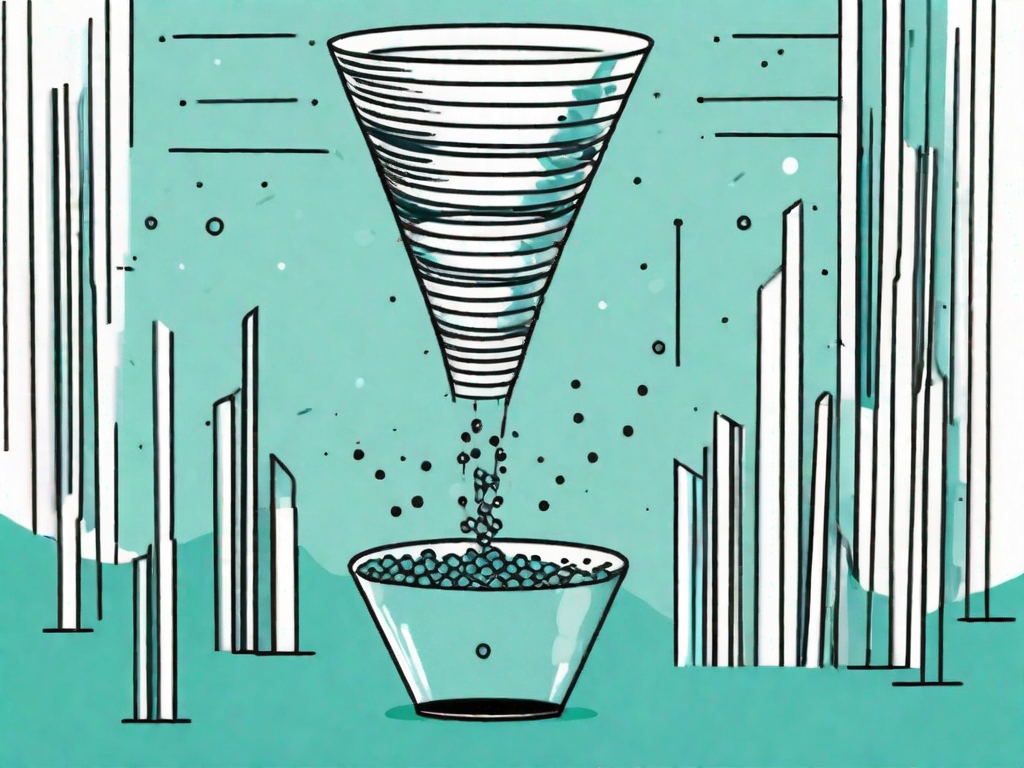 Various data points being sifted through a large funnel