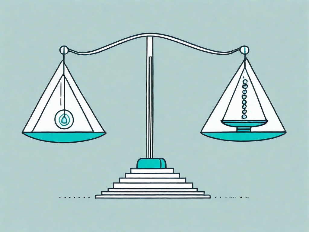 A scale imbalanced with data symbols on one side and a computer on the other