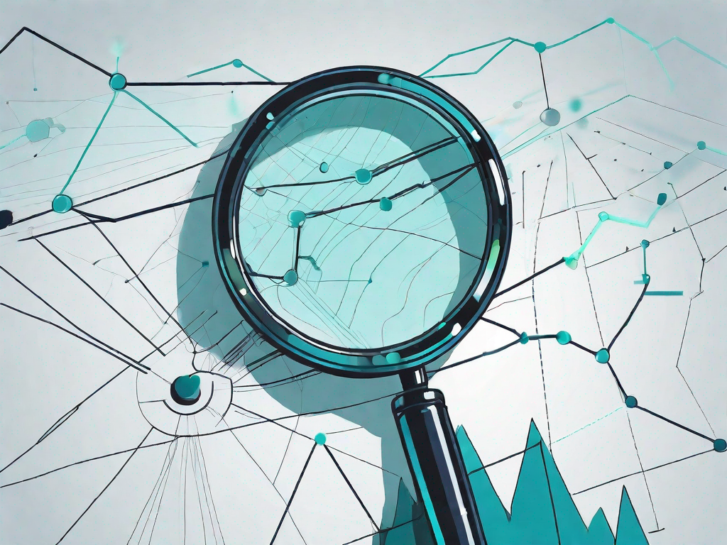 A magnifying glass hovering over a complex chart of data points