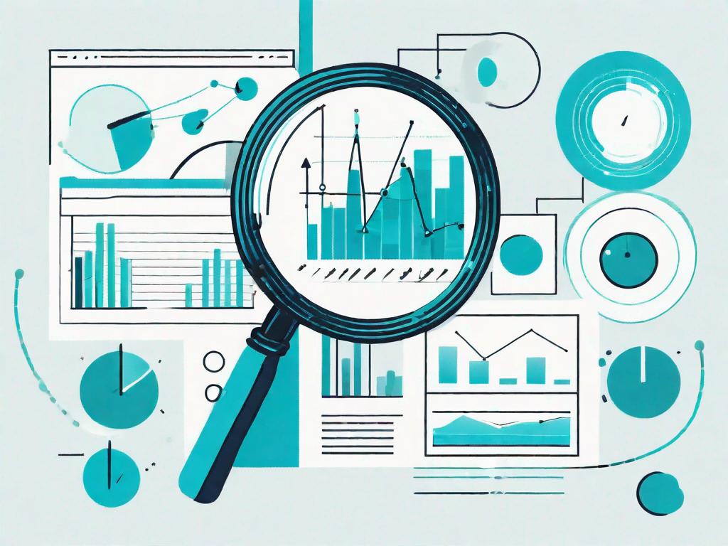 A magnifying glass hovering over a collection of abstract data points and symbols