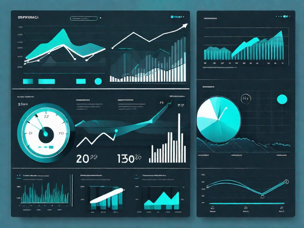 A futuristic digital dashboard displaying various graphs and charts representing time-series forecasting