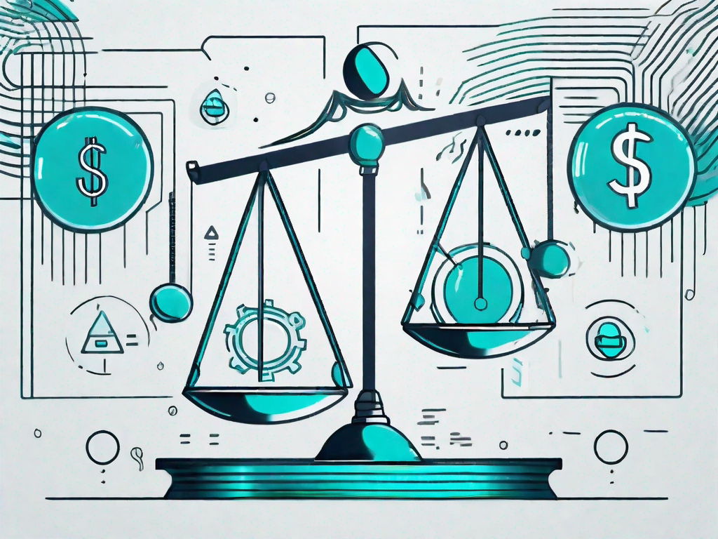 A balanced scale with symbols of user experience elements on one side and dollar signs on the other