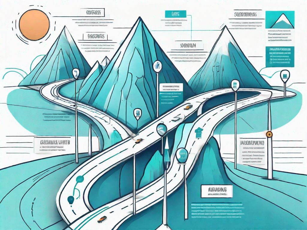 A roadmap with various signposts and landmarks