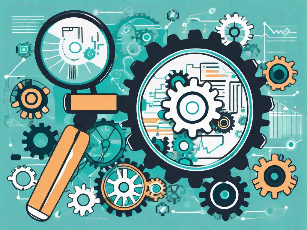 A magnifying glass focusing on a graphical representation of text analytics