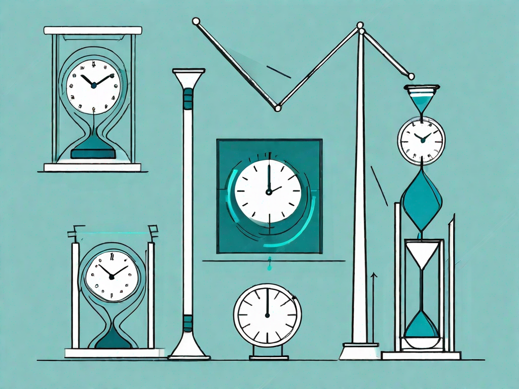 Various types of clocks and hourglasses transitioning into digital graphs and charts