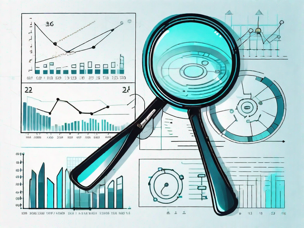 A magnifying glass hovering over a sheet of digital data