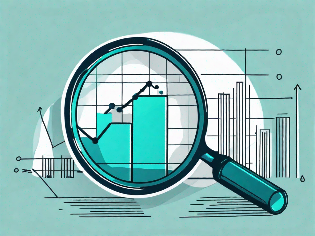 A large magnifying glass examining a bar graph and pie chart