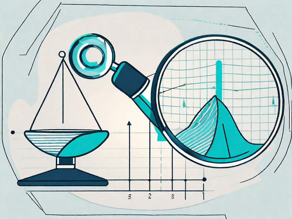 A magnifying glass examining a graph with two curves representing data analysis