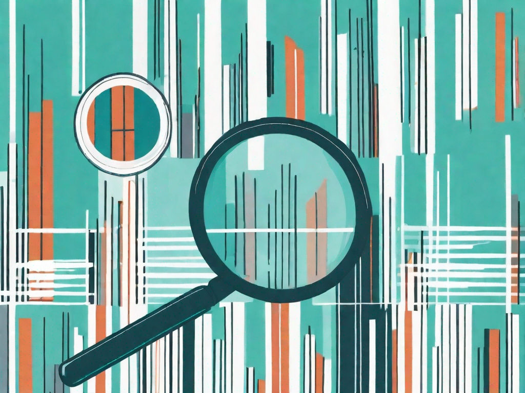 A magnifying glass hovering over a bar graph with different intervals marked