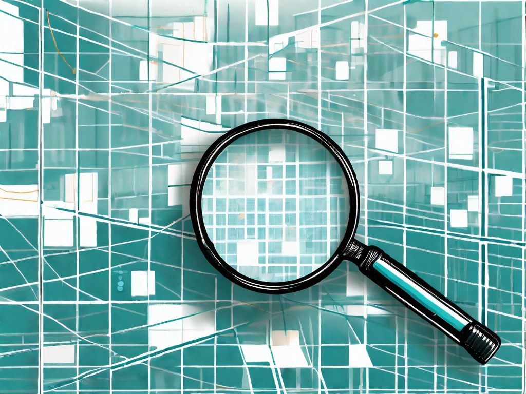 A magnifying glass hovering over a grid of numbered data points