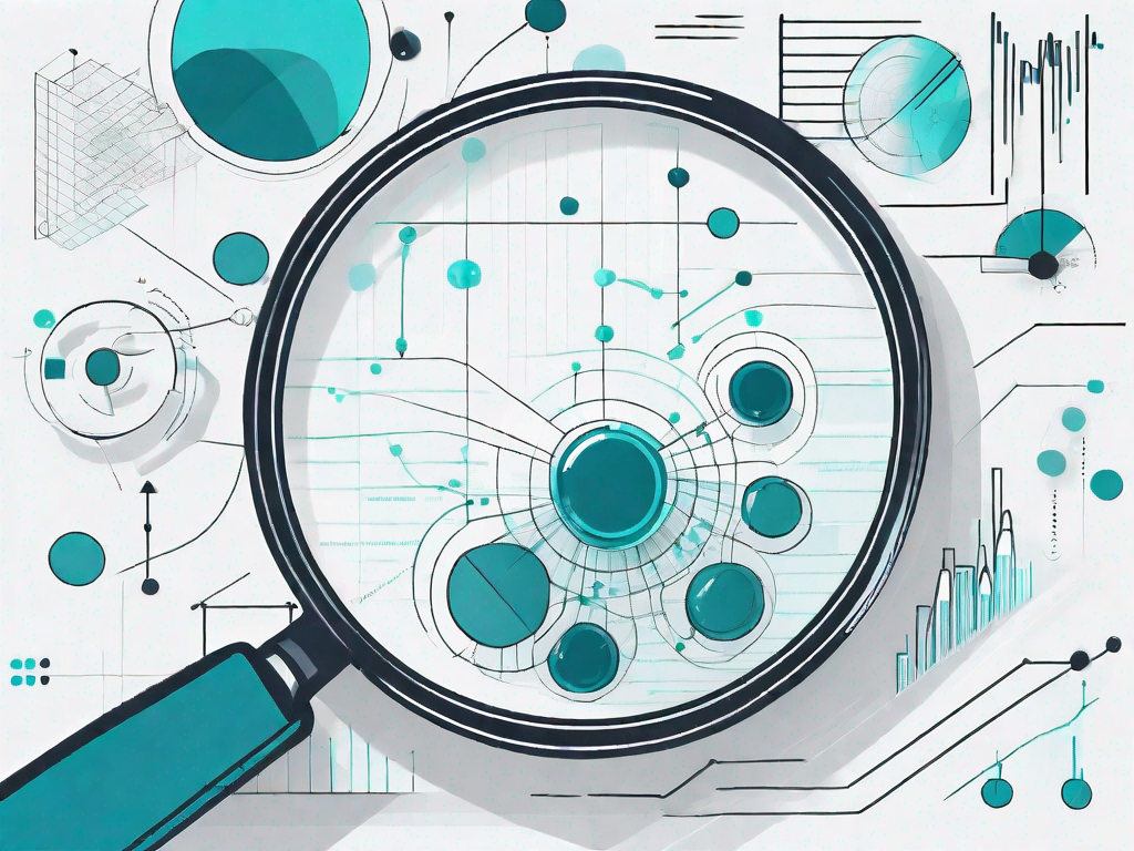 Various data points being funneled into a large magnifying glass