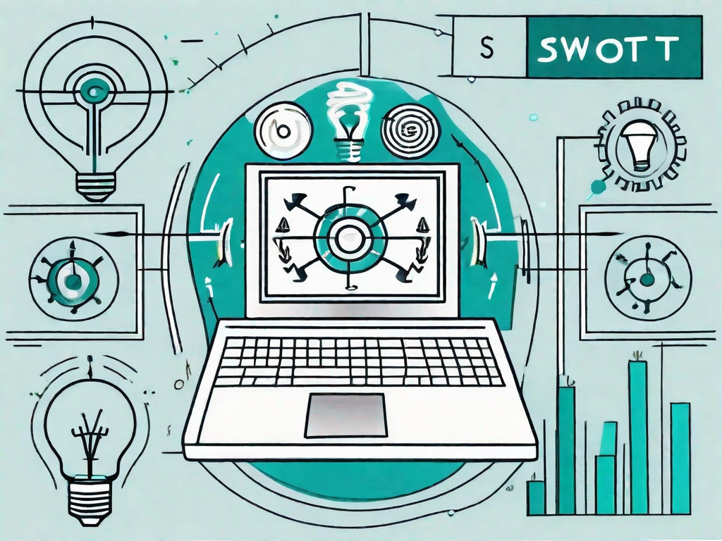 A computer displaying a swot analysis chart