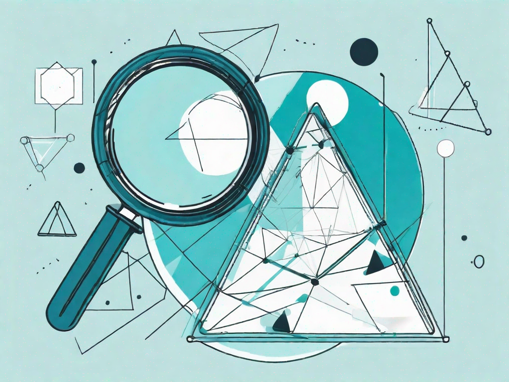 A magnifying glass focusing on a triangle with various data points scattered within it