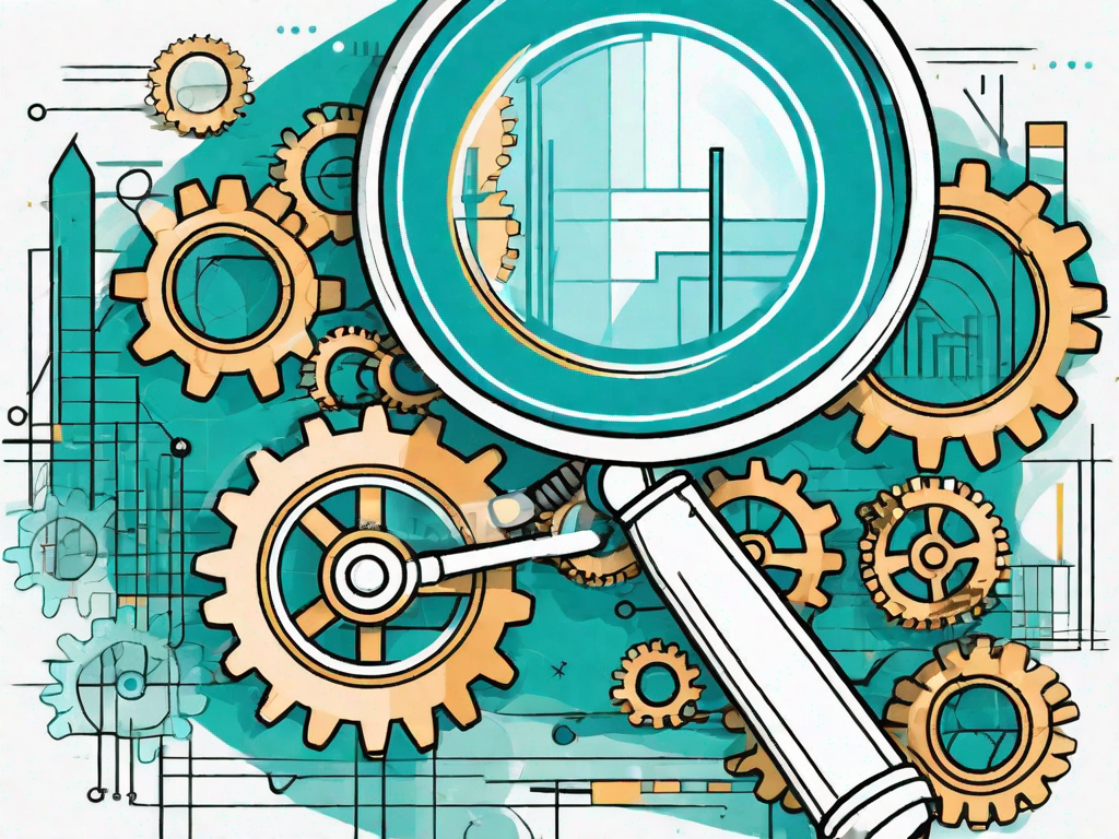 A magnifying glass examining a bar chart