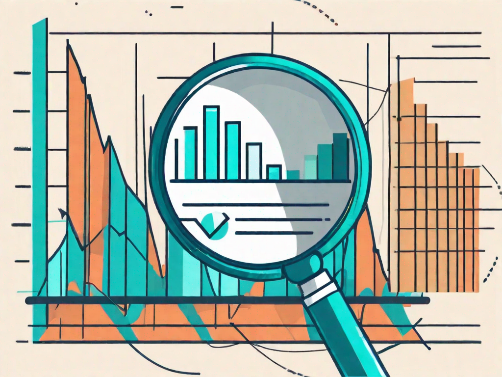 A magnifying glass examining a bar chart and pie chart