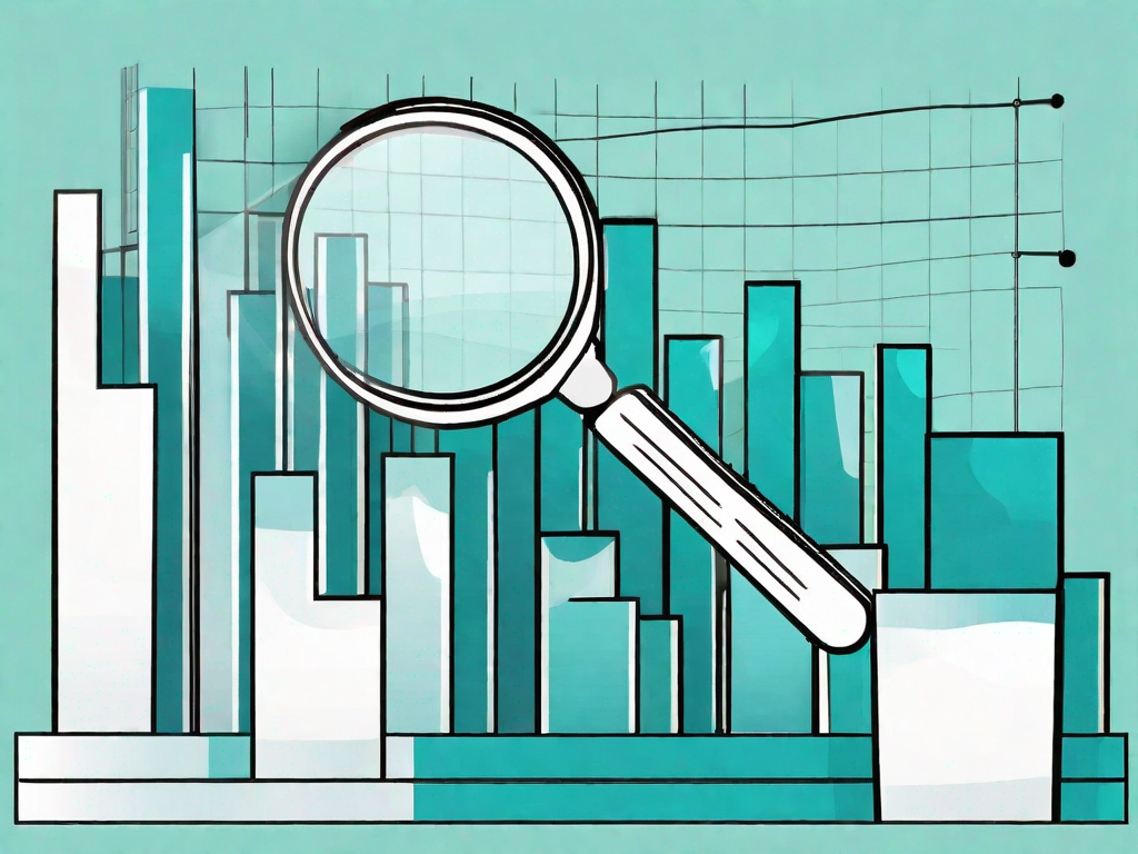 A magnifying glass hovering over a bar chart