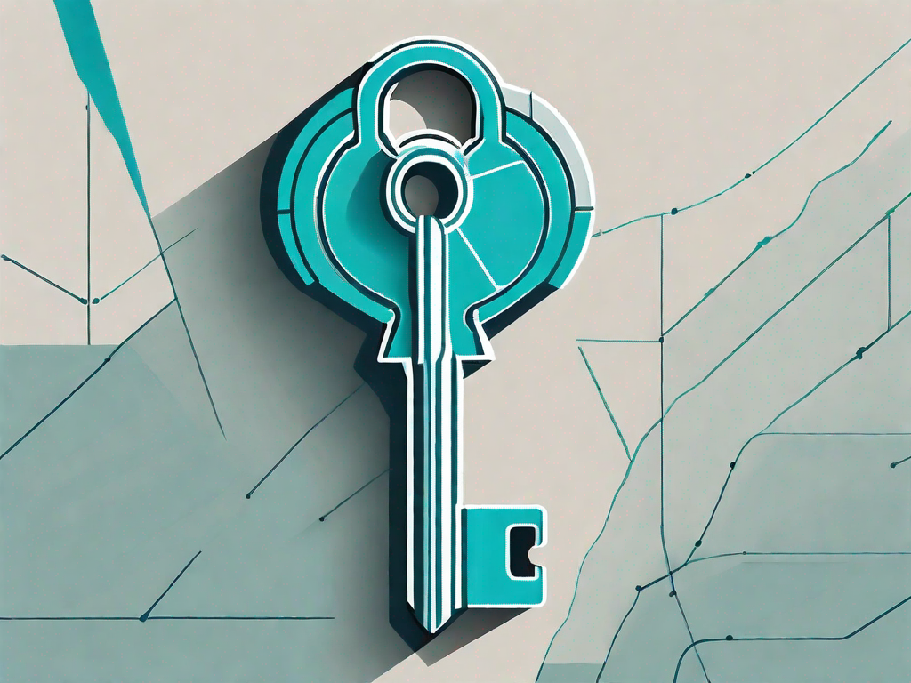A large key turning in a lock that's integrated into a stylized