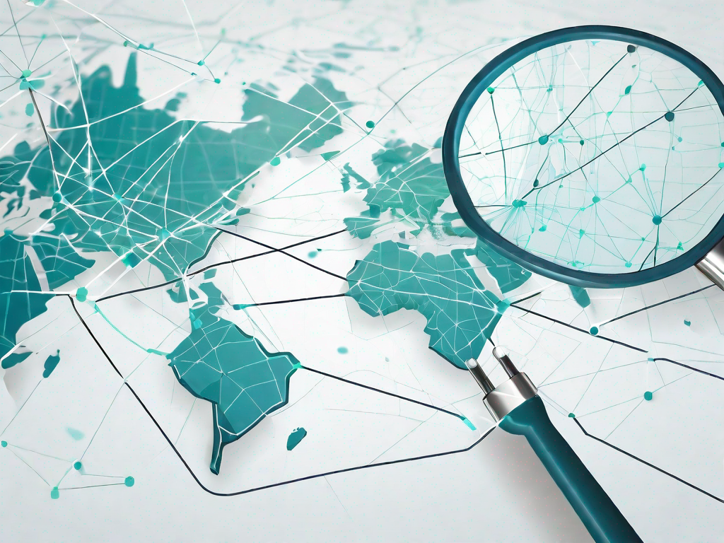 Various interconnected data points on a digital map