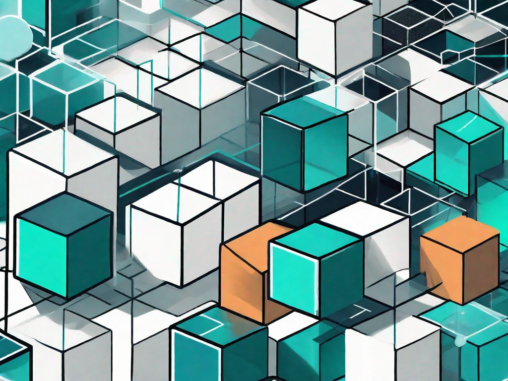 A magnifying glass examining a series of interconnected cubes