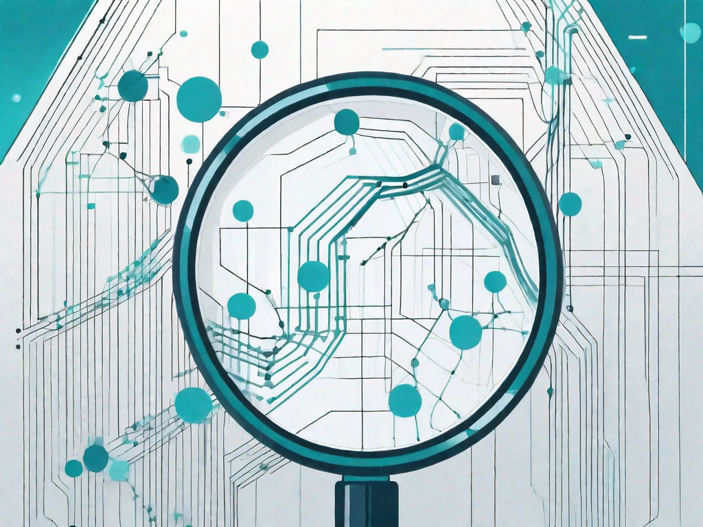 A magnifying glass hovering over a complex web of interconnected data points