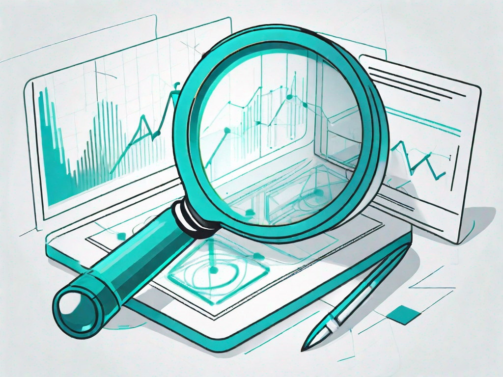 A large database symbol connected to a magnifying glass