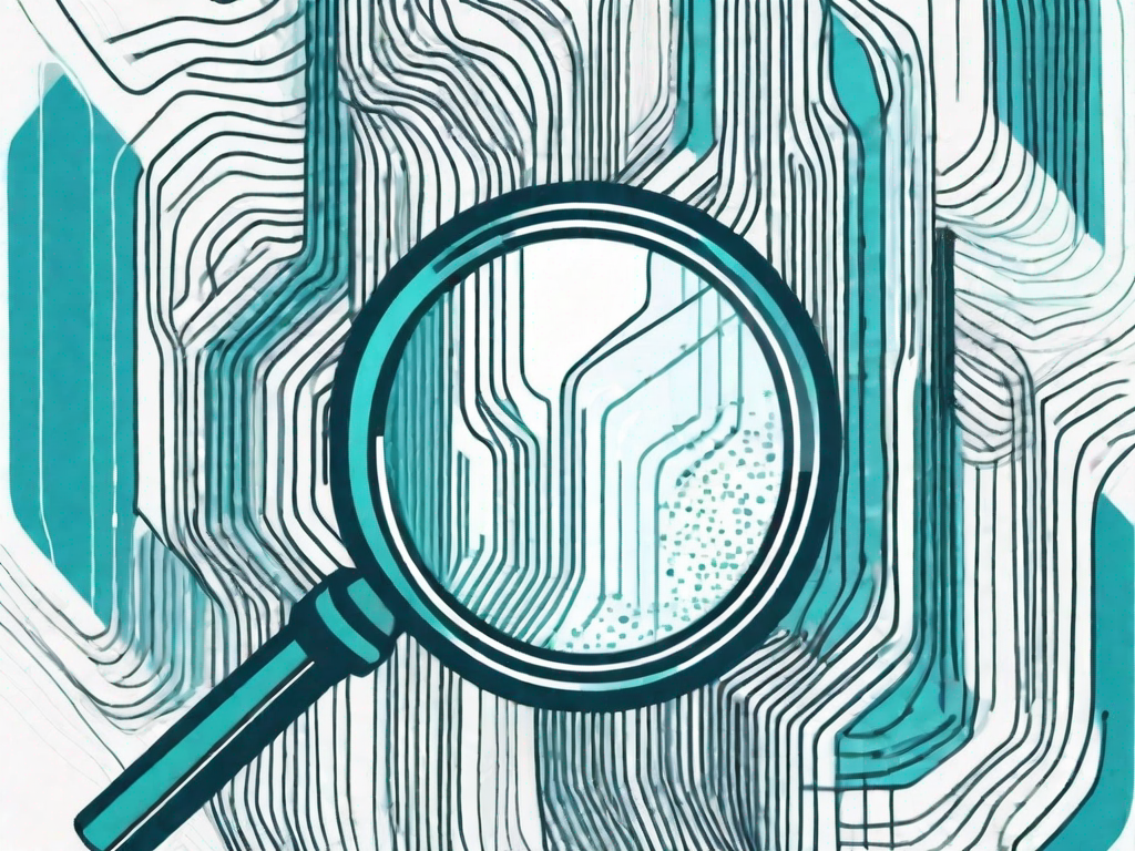 Various data points densely packed together in the shape of a magnifying glass