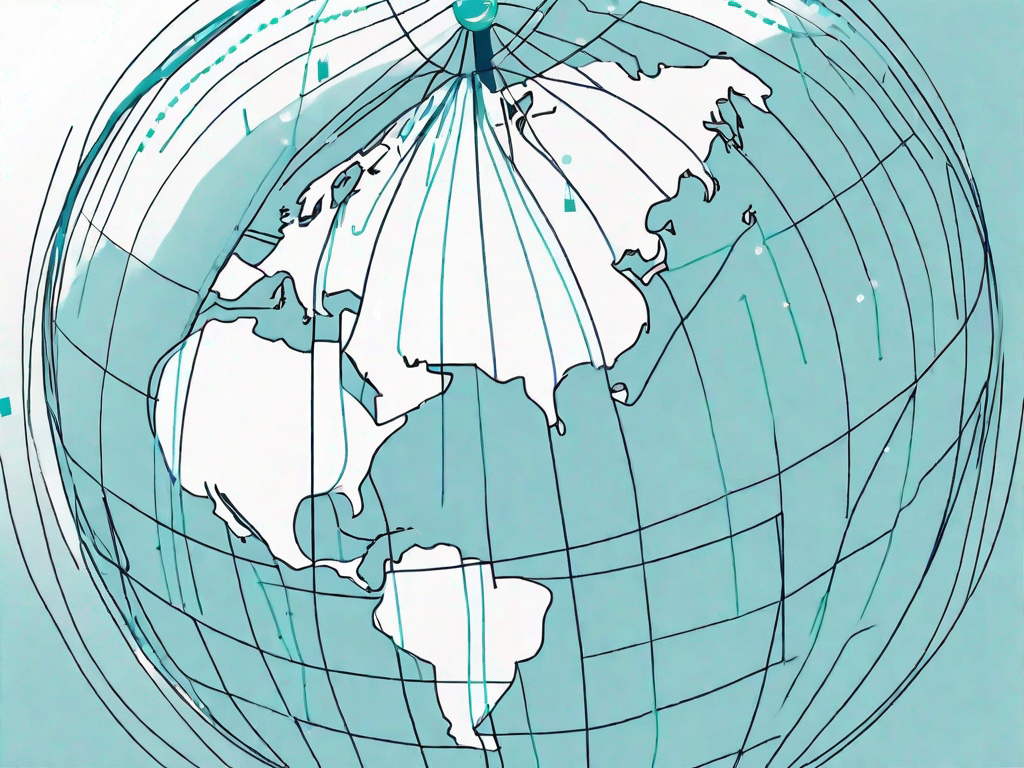 A globe with various data points and connecting lines