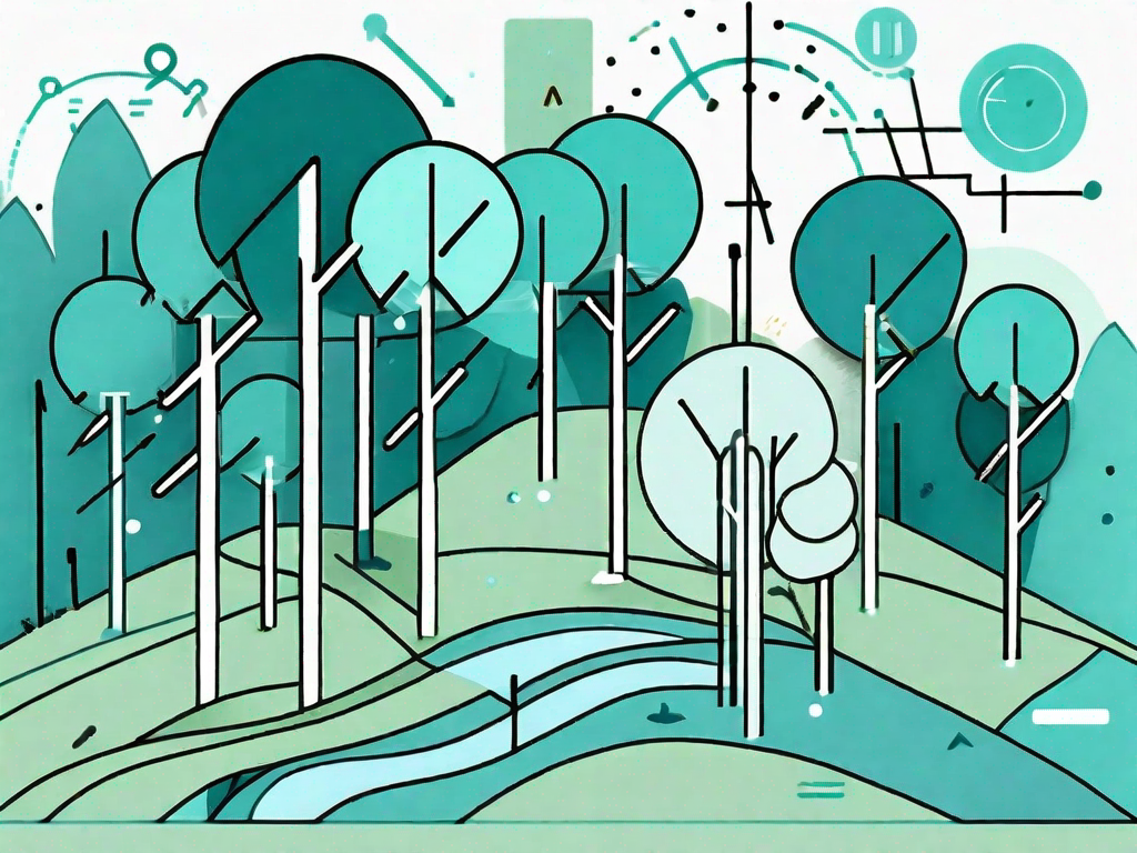 A forest made up of various types of data symbols such as bar graphs