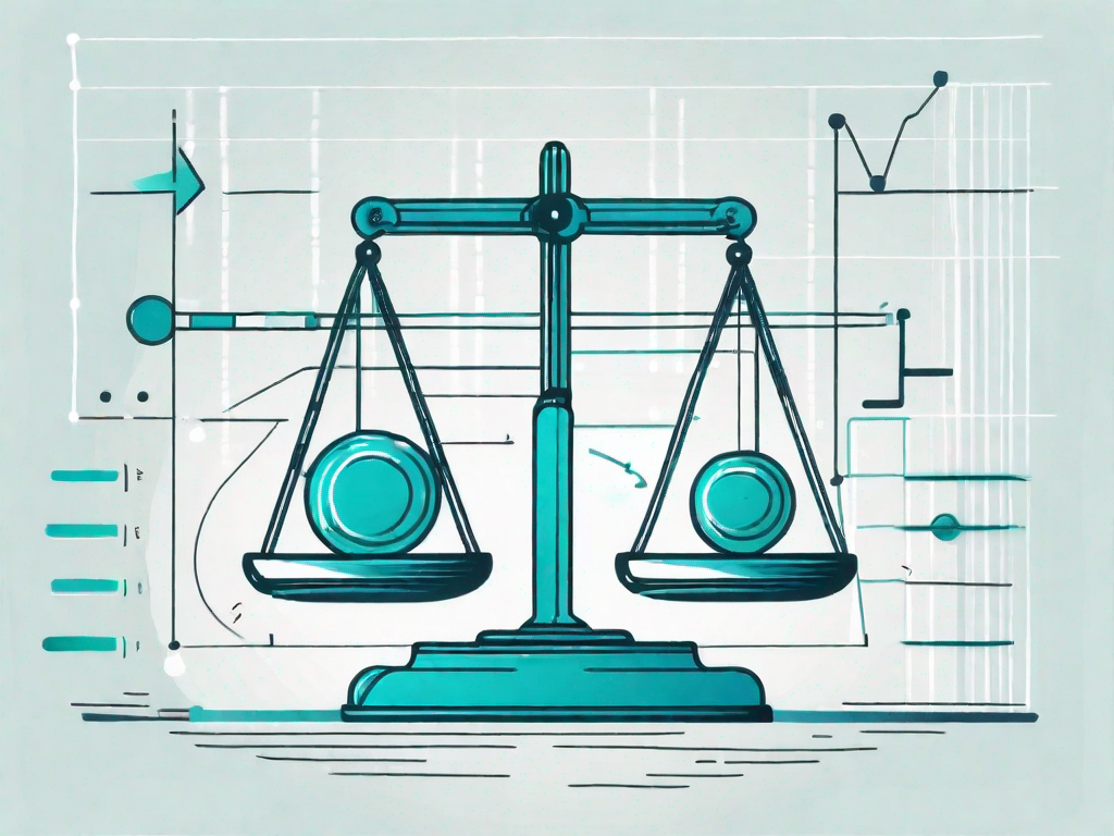 A balance scale with data points on one side and a naive bayes theorem equation on the other